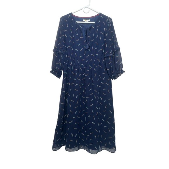 Boden Rainbow Novelty Midi Dress Womens 12 Blue Tassel Tie Shooting Star Modest - Picture 4 of 16